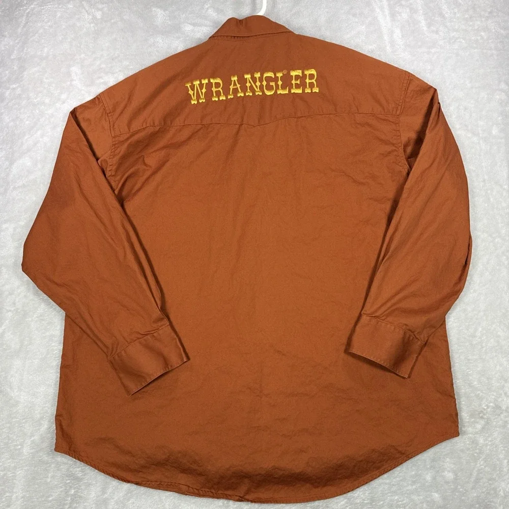 Wrangler Western Shirt Mens XL Orange Embroidered Logo Cowboy Rodeo Button Up